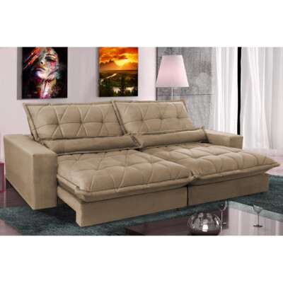 0 - Sofa Retrátil e Reclinável 3,12m com Molas Ensacadas Cama inB