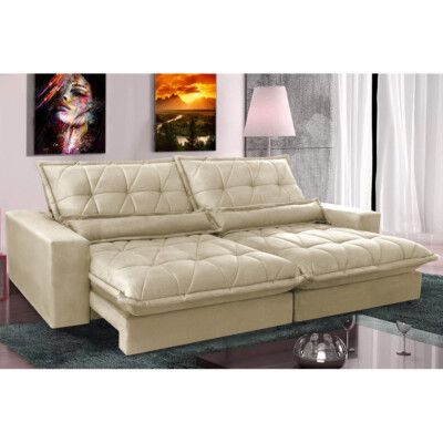 0 - Sofa Retrátil e Reclinável 3,12m com Molas Ensacadas Cama inB