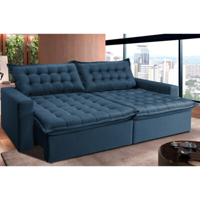 Sofa Retratil Reclinavel 4 Lugares Velusoft Azul 