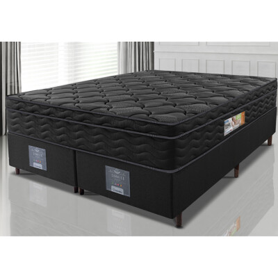 Cama Box King Colchão Ortopédico Black + Box 193x203x67 One Face Espuma D33 Preto