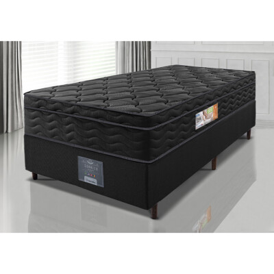 Cama Box Solteiro Colchão Ortopédico Black + Box 88x188x67 One Face Espuma D33 Preto