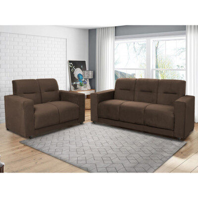 Conjunto de Sofá 2 e 3 Lugares Santiago Cama Inbox 1,25x1,75m Suede Café