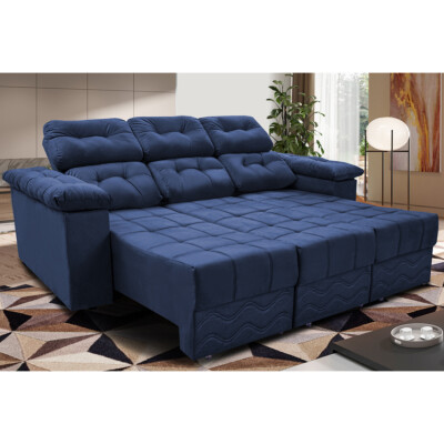 Sofa Itália 2,00 Mts Retrátil e Reclinavel Tecido Suede Azul - Cama InBox