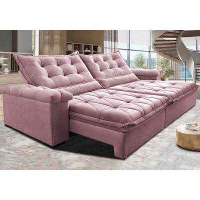 Sofá Retrátil e Reclinável 2,35m Cama inBox Big Fresh com SoftGel D40 Velupluma Rose