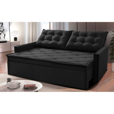 Sofá Sem Caixa Retrátil e Reclinável 1,85m Cama inBox Studio Suede Velusoft Preto