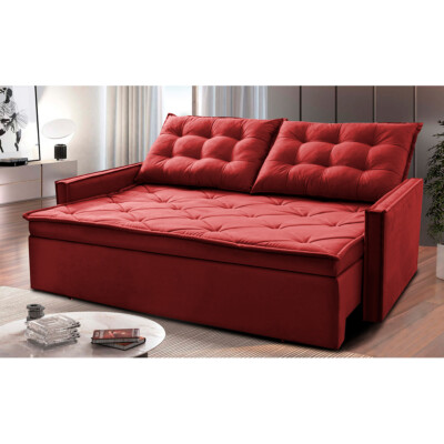 Sofá Sem Caixa Retrátil e Reclinável 1,65m Cama inBox Studio Suede Velusoft Vermelho