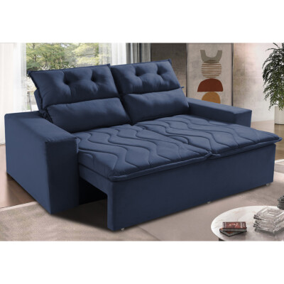 Sofá 3 Lugares Retrátil e Reclinável 1,80m Cama inBox Smal com bordado pantográfico Suede Azul