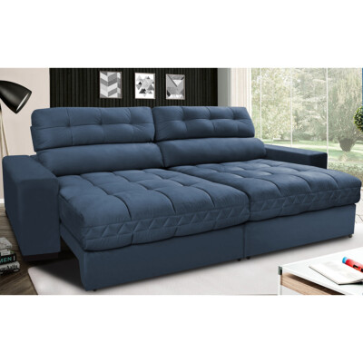 Sofá Retrátil e Reclinável com Molas Ensacadas Cama inBox Master 2,92m Tecido Suede Azul