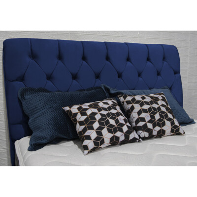 Cabeceira Estofada Cama Box Casal 145x23x138cm com Capitonê Tecido Velupluma Azul 