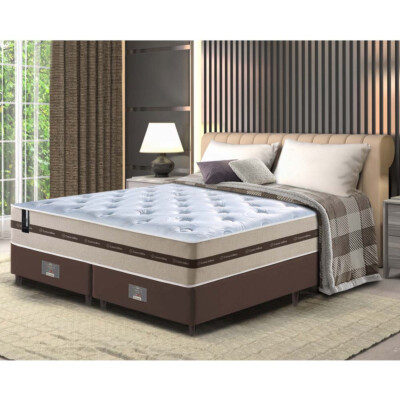 Conjunto Cama Box King (Colchão + Box) de Molas Ensacadas Cama inBox Smart 193x203x60 Bege