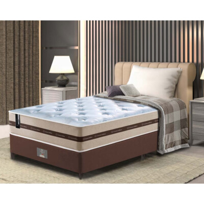 Conjunto Cama Box Solteiro (Colchão + Box) de Molas Ensacadas Cama inBox Smart 88x188x60 Bege 