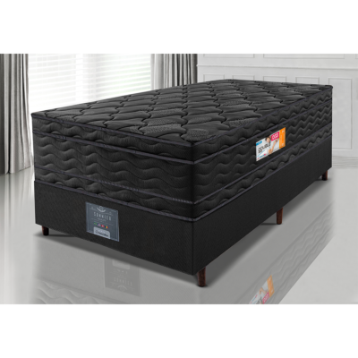 Cama Box Solteiro Colchão Ortopédico Black + Box 88x188x71 Double Face Espuma D33 Preto