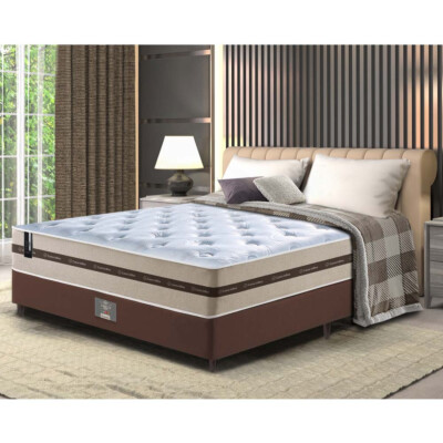 Conjunto Cama Box Casal (Colchão + Box) de Molas Ensacadas Cama inBox Smart 138x188x60 Bege 