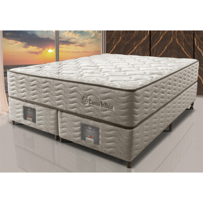 Cama Box King Colchão Euro + Box 193x203x71 Molas Ensacadas Cama inBox Ocean Bege