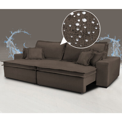Sofa de Linho 2,72m Tecido IMPERMEABILIZADO com Molas Cama inBox Premium Marrom