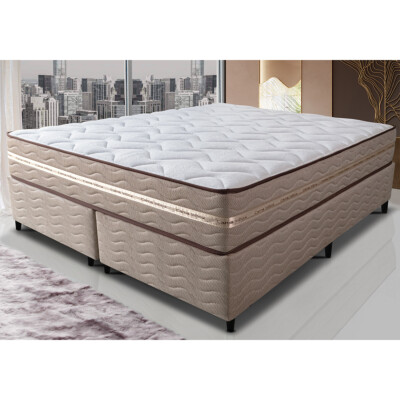 Cama Box Queen (Colchão + Box) 158x198x60 de Molas Ensacadas Cama inBox Smart Gold Bege 