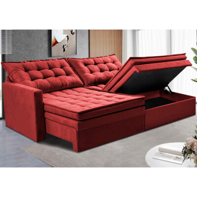 Sofá Sem Caixa Retrátil Baú 1,60m Cama inBox Secret Suede Velusoft Vermelho 