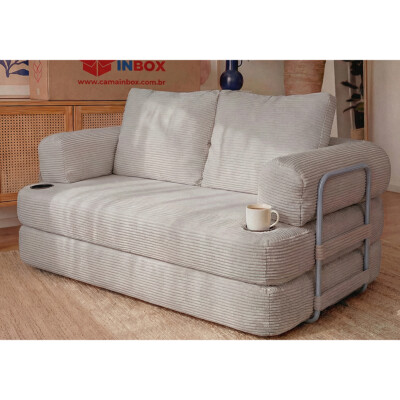 Sofá Cama Elo 1,88m Xpand Tech Tecido Velourê Cinza Claro Cama inBox
