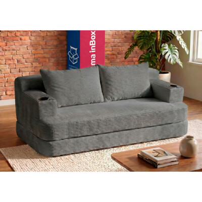 Sofá Cama Nami 1,50m Xpand Tech Tecido Velourê Cinza Escuro Cama inBox