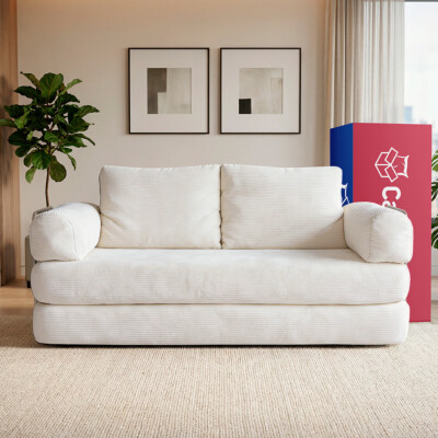 Sofá Cama SmartBox 1,88m AirPress XpandTech D33 Tecido Velourê Bege Cama inBox