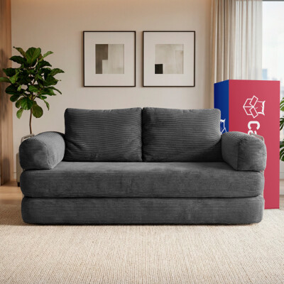 Sofá Cama SmartBox 1,88m AirPress XpandTech D33 Tecido Velourê Cinza Escuro Cama inBox