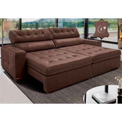 Sofá de Couro Elétrico Retrátil 2,35m Cama inBox Gran Vitaly SoftGel D40 Caramelo
