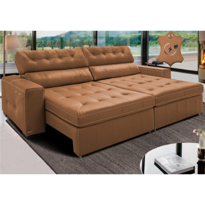 Sofá de Couro Elétrico Retrátil 2,35m Cama inBox Gran Vitaly SoftGel D40 Mel