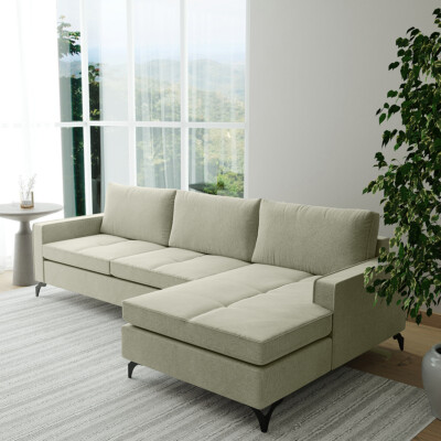 Sofá Living com Chaise Direita Cama inBox Kiev 2,70m Linho Off-White