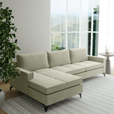 Sofá Living com Chaise Esquerda Cama inBox Kiev 2,70m Linho Off-White