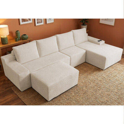 Sofá 4 Lugares Modular com Chaise Dir Evo Four 3,40m AirPress XpandTech em Velourê Bege Cama inBox