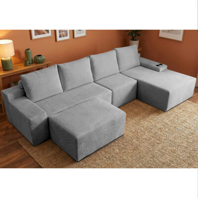 Sofá 4 Lugares Modular com Chaise Dir Evo Four 3,40m AirPress XpandTech em Velourê Cinza Claro Cama inBox