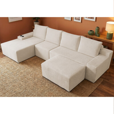 Sofá 4 Lugares Modular com Chaise Esq Evo Four 3,40m AirPress XpandTech em Velourê Bege Cama inBox