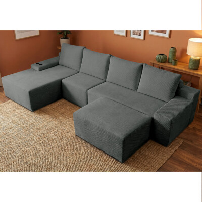 Sofá 4 Lugares Modular com Chaise Esq Evo Four 3,40m AirPress XpandTech em Velourê Cinza Escuro Cama inBox