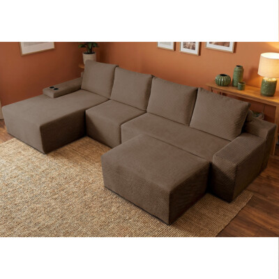 Sofá 4 Lugares Modular com Chaise Esq Evo Four 3,40m AirPress XpandTech em Velourê Marrom Cama inBox