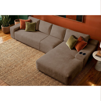 Sofá 4 Lugares Modular com Chaise Dir Evo Three 3,40m AirPress XpandTech em Velourê Marrom Cama inBox