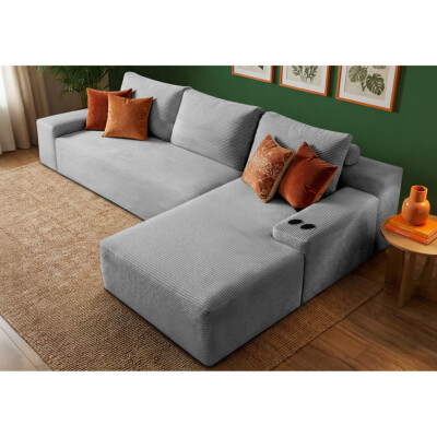 Sofá 3 Lugares Modular com Chaise Dir Evo Two 2,70m AirPress XpandTech em Velourê Cinza Claro Cama inBox