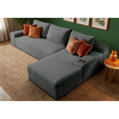 Sofá 3 Lugares Modular com Chaise Dir Evo Two 2,70m AirPress XpandTech em Velourê Cinza Escuro Cama inBox