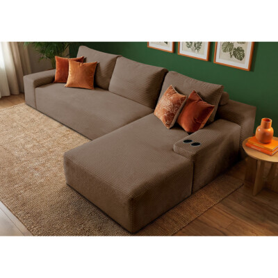 Sofá 3 Lugares Modular com Chaise Dir Evo Two 2,70m AirPress XpandTech em Velourê Marrom Cama inBox