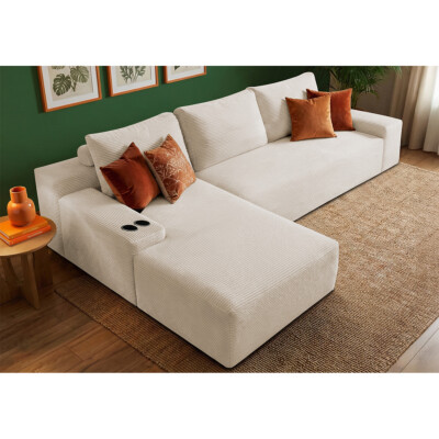 Sofá 3 Lugares Modular com Chaise Esq Evo Two 2,70m AirPress XpandTech em Velourê Bege Cama inBox