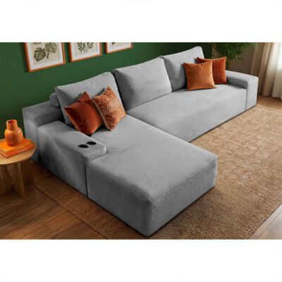 Sofá 3 Lugares Modular com Chaise Esq Evo Two 2,70m AirPress XpandTech em Velourê Cinza Claro Cama inBox