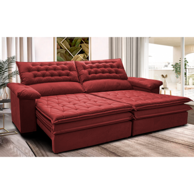 Sofá Retrátil e Reclinável 2,72m Molas Ensacadas Cama inBox Alemanha com Espuma Viscoelástico Velusoft Vermelho