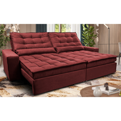 Sofá Retrátil e Reclinável 2,72m Molas Ensacadas Cama inBox Catar Velusoft Vermelho