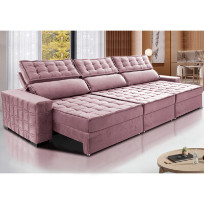 Sofá Retrátil e Reclinável 3,85m Cama inBox Big Star com SoftGel D40 Velupluma Rose
