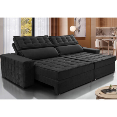 Sofá Retrátil e Reclinável 2,95m Cama inBox Big Star com SoftGel D40 Velupluma Preto