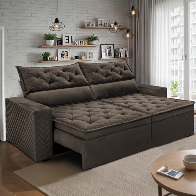 Sofá Retrátil e Reclinável 2,30m Essence Velusoft Café Cama inBox