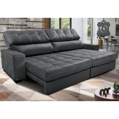 Sofá de Couro Elétrico Retrátil 2,15m Molas Ensacadas Cama inBox Gran Majesty Cinza