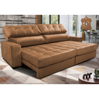 Sofá de Couro Elétrico Retrátil 2,75m Molas Ensacadas Cama inBox Gran Majesty Mel