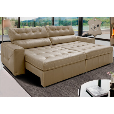 Sofá de Couro Elétrico Retrátil 2,15m Cama inBox Gran Vitaly SoftGel D40 Bege