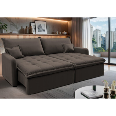 Sofá Sem Caixa Retrátil 1,80m SoftGel Luna Velusoft Café Cama inBox