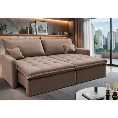 Sofá Sem Caixa Retrátil 1,80m SoftGel Luna Velusoft Castor Cama inBox